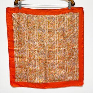Vintage 60s Liberty of London Silk Scarf, Orange Floral Paisley, Woven Logo
